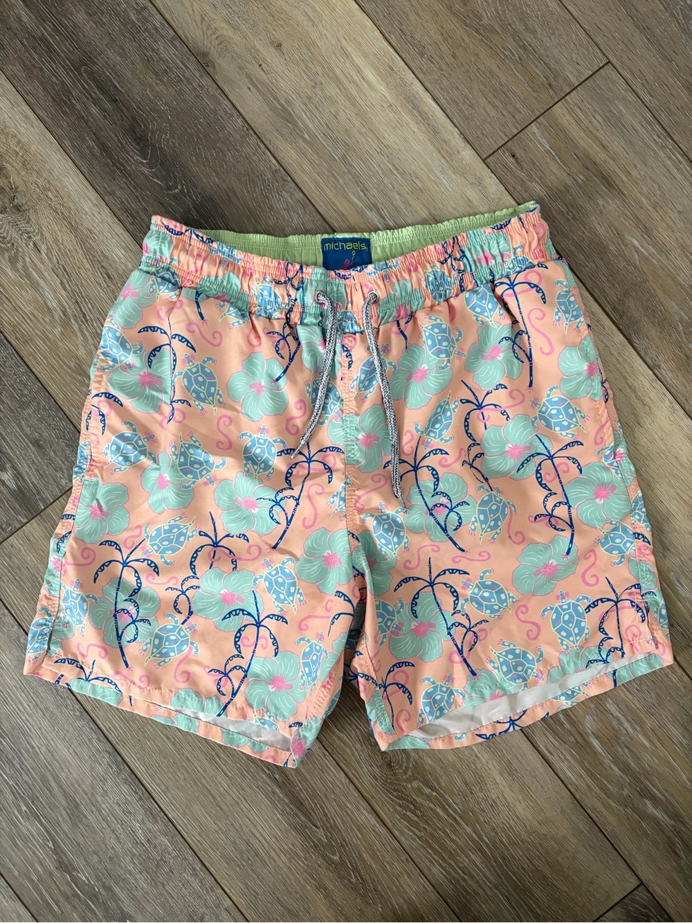 Michaels Peach & Mint Floral Men's Swim Trunks Size Medium